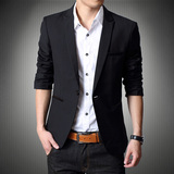 夏季小西装男韩版修身型英伦西服上衣黑色青年商务长袖休闲外套潮