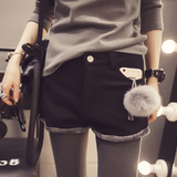 2015新款韩版加绒加厚修身显瘦打底牛仔短裤外穿女装秋冬款冬季黑