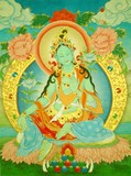 结缘佛教画像绿度母佛母菩萨画像观世音菩萨化身A  相纸双面塑封