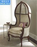 实木布艺单人沙发休闲椅大厅鸟笼太空壳蛋贝壳椅公主高背装饰椅子