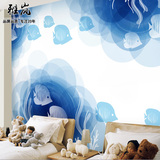 特价卡通无纺布壁纸 蓝色小鱼海洋儿童房墙纸 大型壁画卧室背景墙