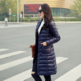 2015新款 韩版修身显瘦西装领轻薄羽绒服女中长款  大码装外套