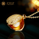 ZJUZ天然淡水珍珠吊坠贝壳造型珍珠项链简约锁骨链S925银镶锆石女