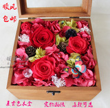 永生花礼盒保鲜玫瑰花盒复古色深色永生花木盒爱人生日情人节礼物