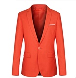 男士春季橘红色西服外套 韩版修身男长袖小西装青春流行便西