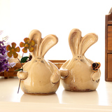 创意家居饰品工艺品陶瓷胖胖兔子摆件礼品欧式田园酒柜隔板装饰品