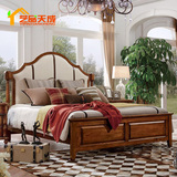 全实木家具美式床真皮1.8米白色 黑胡桃木家具双人床卧室原木婚床