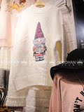 现货韩国代购女装 韩版可爱圣诞老人亮片贴布圆领针织毛衣冬N2372