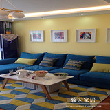 创意蓝黄地中海个性满铺卧室茶几客厅几何方块手工促销地毯地垫厚