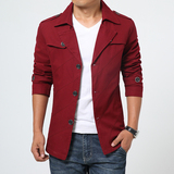冬季薄款男士修身型风衣韩版青年休闲短款大衣英伦潮学生男版外套