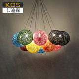 现代简约餐厅吊灯客厅卧室灯具创意个性圆球灯饰彩色藤艺麻球吊灯