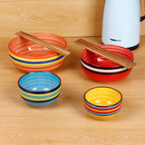 7寸8寸彩虹碗泡面碗大号汤碗瓷碗 韩式创意陶瓷餐具家用大碗包邮