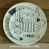 美货！外贸陶瓷出口餐具深蓝小鱼点心盘 西餐盘子 0.35+0.72kg