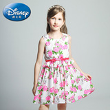 迪士尼公主正品 女童精致玫瑰印花雪纺连衣裙 儿童夏季可爱连衣裙