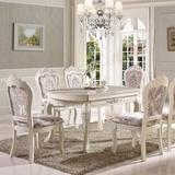 欧式大理石餐桌椅组合可折叠大理石餐桌圆桌伸缩实木餐桌圆形餐桌