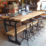 美式乡村实木铁艺书桌做旧餐桌椅工业LOFT风格工作台原木色吧台椅