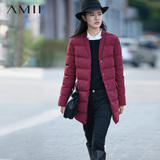 Amii旗舰店女装艾米冬新宽松加厚中长款大码立领纯色羽绒服外套