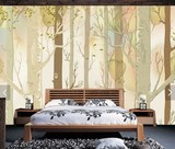 欧式复古树林手绘艺术墙纸酒店卧室客厅电视背景墙壁纸3d壁画