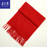 鄂尔多斯市秋冬季中国红围巾纯色羊毛围巾羊绒围巾保暖围脖大红色