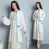 2016年夏季民族风新款手绘改良汉服女风衣复古中式长袖长款上衣