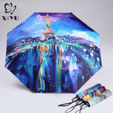 油画雨伞折叠防紫外线遮阳伞创意女雨伞三折伞全自动自动伞强抗风