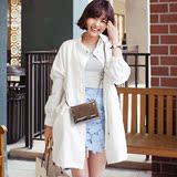 韩版2016中长款拉链直筒大码显瘦纯色风衣外套女大衣学生学院风潮