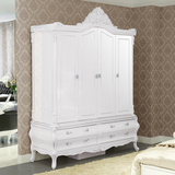 堂和聚欧式实木衣柜1.8米4门大衣柜 法式北欧风格白色衣橱衣帽柜