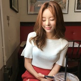 Cherrykoko 韩国官网女装代购夏新款纯色修身圆领喇叭短袖T恤JL27