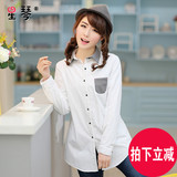 星琴 2016新款韩版少女冬装衬衣 中长款加厚白色初高中学生棉衬衫