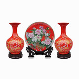 陶瓷三件套婚庆摆件结婚喜庆中国红小花瓶新房装饰红色家居工艺品