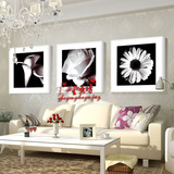 DMC十字绣客厅时尚简约植物花卉黑白抽象三联画雏菊 玫瑰 马蹄莲