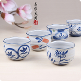 宋青窑手绘日韩陶瓷 日式餐具 创意陶瓷碗 釉下彩青花瓷 4"波浪碗