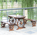 家居园艺碳化木全实木家具/休闲桌凳 椭圆车轮桌凳