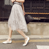 西西小可 春装新款定制款 优雅知性 蕾丝纯色纱裙中长款半身裙