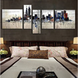简约现代纯手绘 抽象 油画 装饰画 客厅卧室组合壁挂画 城市剪影