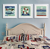 美式儿童房挂画 床头壁画三联画卧室装饰画卡通有框画地中海风格