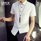 男装夏季纯色男士白衬衫青年韩版大码衣服男款寸衫修身型短袖衬衣