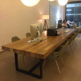 餐桌欧式创意办公桌原木咖啡桌铁艺书桌复古书桌长桌会议桌工作台