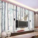 北欧现代简约复古风格墙纸壁纸 客厅卧室电视背景麋鹿树林壁画