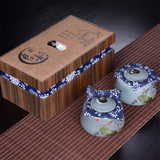 哥窑茶叶罐陶瓷大号 半斤茶叶包装盒密封罐双罐礼盒开片冰裂茶罐