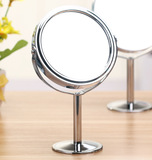 圆形旋转化妆台式双面镜 金属支架便携小镜子 放大镜 桌面镜梳妆