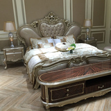 美式真皮双人1.8米结婚公主床 欧式小户型卧室家具组合 实木雕刻