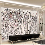 现代中式抽象艺术水墨树林壁纸壁画客厅电视背景墙纸吴冠中名画