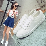 2016夏季韩版学生帆布鞋女平跟布鞋休闲板鞋白色运动鞋系带小白鞋