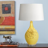 美式外贸出口黄白色陶瓷台灯 创意浮雕葫芦客厅样板房卧室床头灯