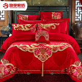 欧式结婚床上用品 大红色中国风奢华提花四十多件套 新 婚庆床品