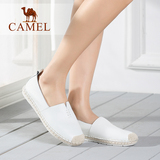 Camel/骆驼女鞋 2016夏季新款 休闲舒适 摔纹牛皮低跟女鞋小白鞋