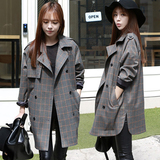 香港欧时力代购公司ochonnaly女装2韩版格子显瘦风衣大码修身外套