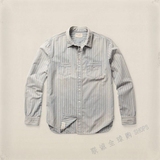 美国正品代购RRL 复古咔叽Vintage 男日本棉靛蓝染色条纹长袖衬衫