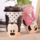 迪士尼可爱陶瓷杯杯子儿童卡通水杯创意带盖马克杯咖啡杯便携防漏